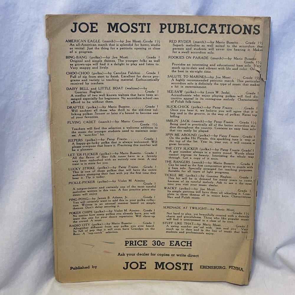 Tickle Me Polka Accordion Solo Raglani 1945 Sheet Music Joe Mosti Publisher - Picture 3 of 7